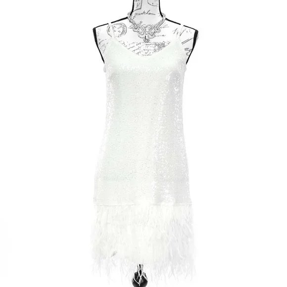 Minuet Dresses | 1686- Minuet White Sequin & Feather Dress | Color: White | Size: M | Myrnaclosetwear's Closet